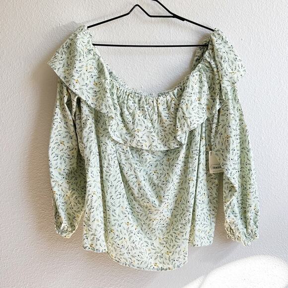 NWT A.n.a Green Floral Off Shoulder Long Sleeve Blouse Size 3X - Picture 1 of 8